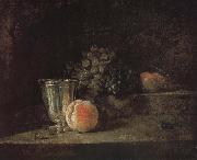 Jean Baptiste Simeon Chardin, Silver peach red wine grapes and apple
